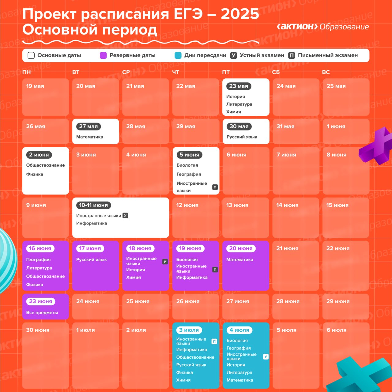 Календарь проекта расписания ЕГЭ – 2025.